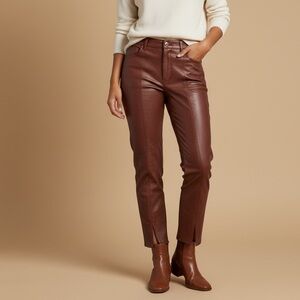 Nasty Gal Brown Faux Leather High Waisted Pants Size 6 | Split Hem Slim Fit